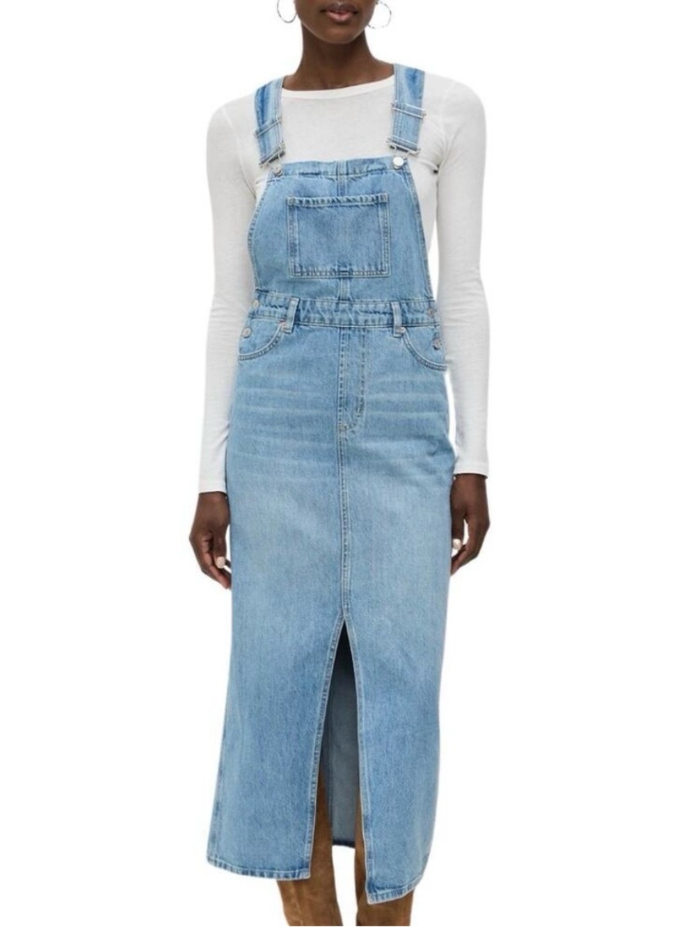Rails Westlake Denim Overalls Maxi Dress SZ XS Boho Front Slit 20% Recycled